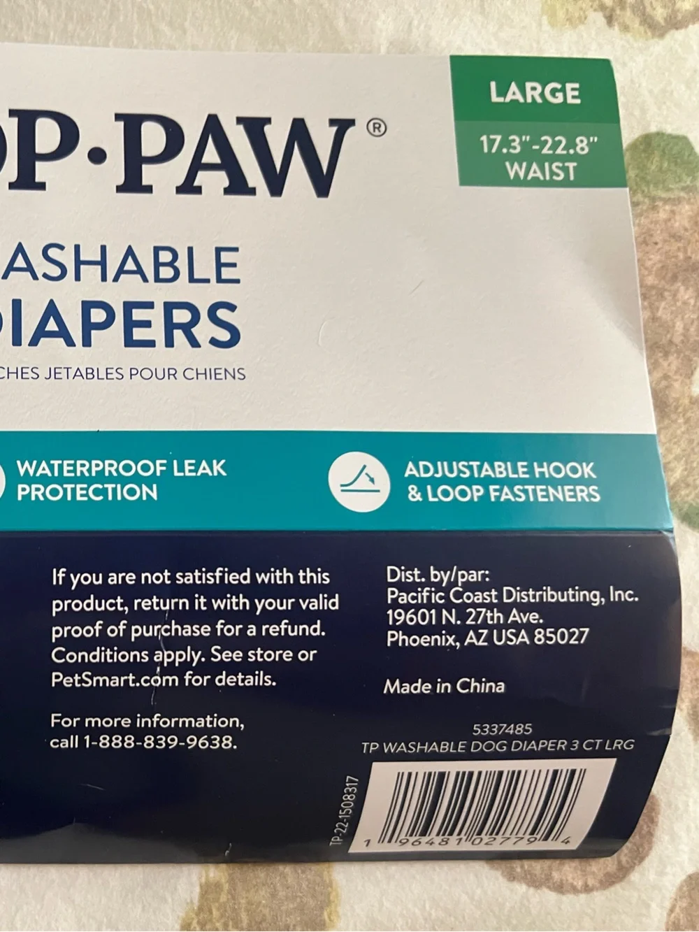 Top Paw Washable Diapers in Teal, Navy & White for female dog with 17”-23” waist